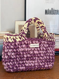 Sac cabas en crochet violet et jaune, fait main en coton recyclé