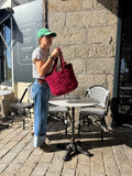 Grand sac cabas en crochet fuchsia et bordeaux, fait main en coton recyclé
