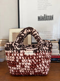 Mini sac cabas en crochet terracotta et rose pâle avec anses chocolat, fait main en coton recyclé