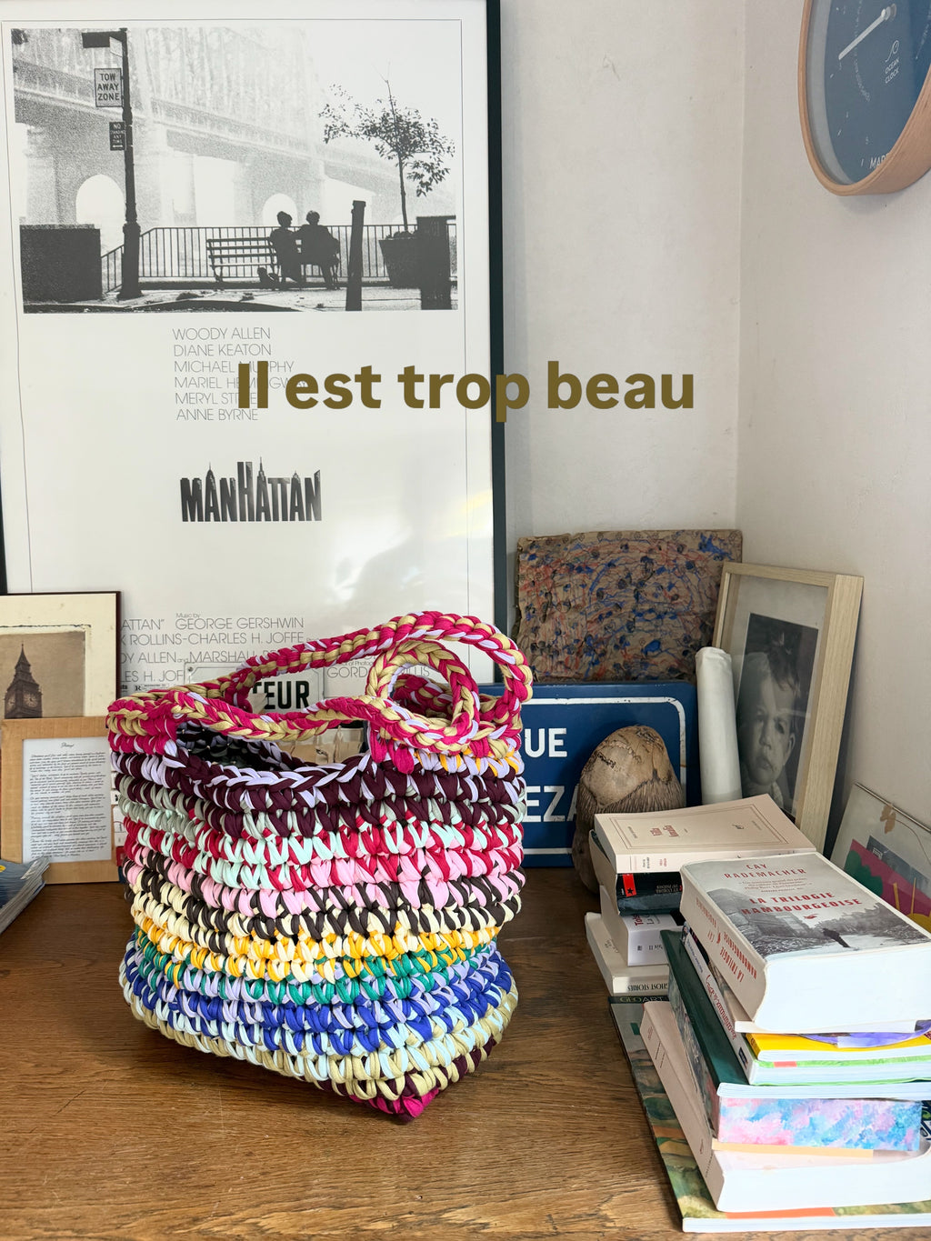 Grand sac cabas en crochet multicolore, fait main en coton recyclé